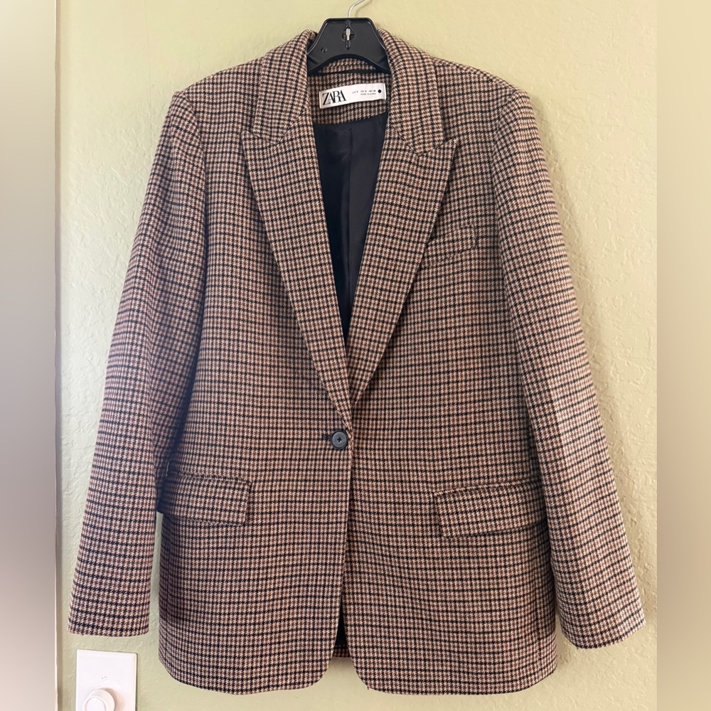Zara Brown Check Blazer Size S